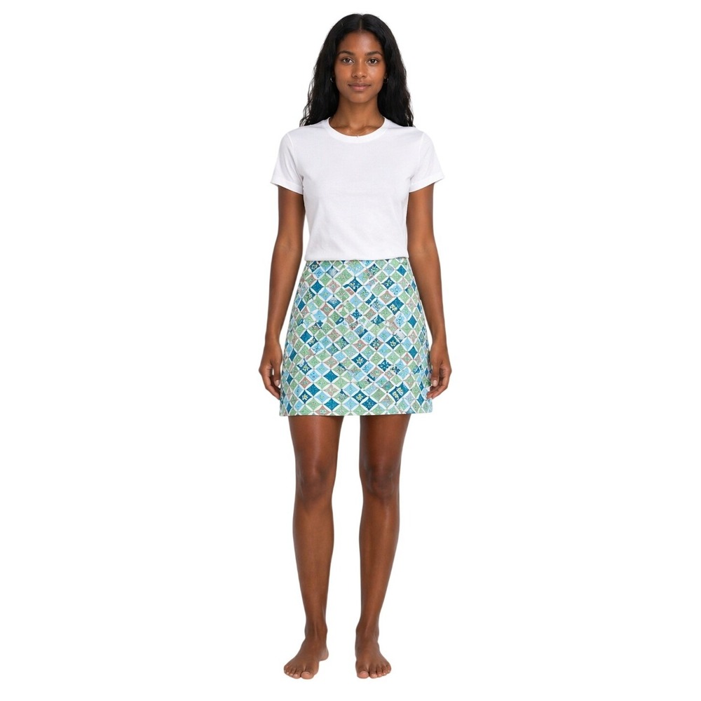PATAGONIA WATER GIRL VINTAGE Patchwork Tile Print Swim Skirt A Line Beach‎ XS